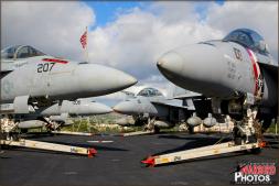 Boeing F/A-18 Super Hornets tightly lined up on the forward most part of the flight deck on the USS Abraham Lincoln docked in Pearl Harbor, Oahu - Photo by Britt Dietz Boeing F/A-18 Super Hornets tightly lined up on the forward most part of the flight deck on the USS Abraham Lincoln docked in Pearl Harbor, Oahu - Photo by Britt Dietz